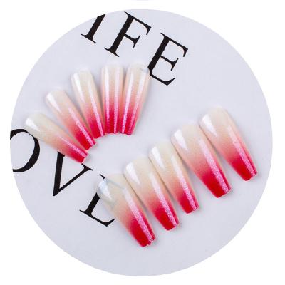 China New Design Flexibility RTS Fashional Long Gradient Color Ballet T Magic Mirror Powder Acrylic False Nail Press On Nails for sale