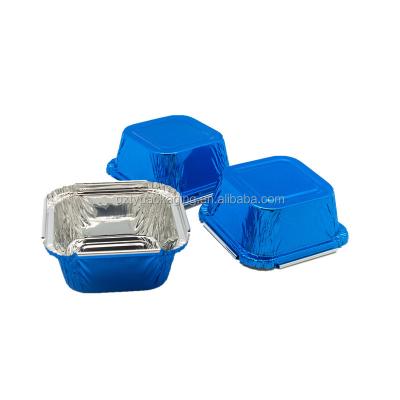 China Eco-friendly Disposable Biodegradable Blue Color 90ml Square Aluminum Foil Bakery Food Containers for sale