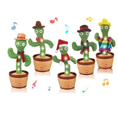 China Twisting Christmas Gift Soft Plush Toys Repeat Talking Cactus Electric Dancing Toy With Light for sale