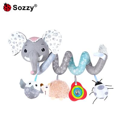 China Eco-friendly Baby Pram Deluxe Infant Car Boys Gift Rattle Teether Teether Hanging Blue Elephant Plush Toy for sale