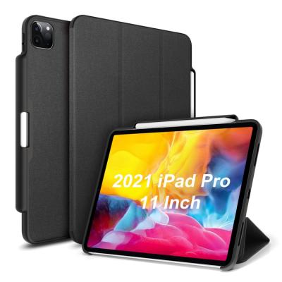 China PU Leather Ultra Thin Lightweight Flip Tablet Case OEM ODM 11 Inch Tripod Shockproof Stand Multi-angle PU Tablet Leather Case for iPad pro 2021 for sale