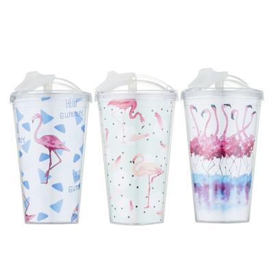 China Promotional Cheap Price 520ml Double Wall Plastic Vacuum Insulated Desktop Tumbler Lids And Straws for sale