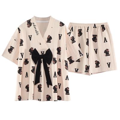 China Excellent Quality Breathable Summer Sleepwear Home Wear Short Sleeve Printed Set for sale