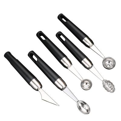 China Sustainable 304 Stainless Steel Diy Ice Cream Fruit Digger Round Watermelon Scoop Carving Knife Set for sale