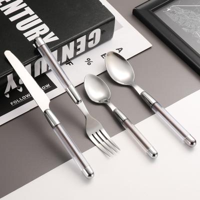 China 4PCS Handle 430 Handle Cutlery 430 Stainless Steel Disposable Customized Western Plastic Steak Knife Spoon Set for sale