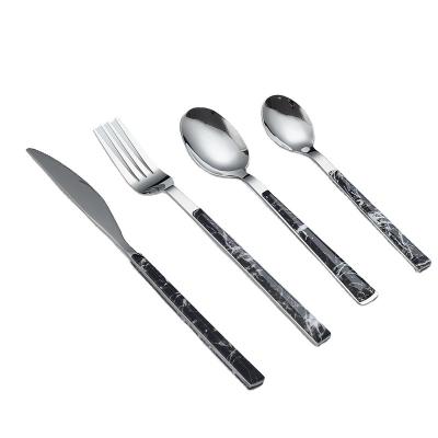 China 20 Years Factory Workable Nordic Style Mirror Polish Stainless Steel Spatula Marble Wood Set Flatware Set for sale