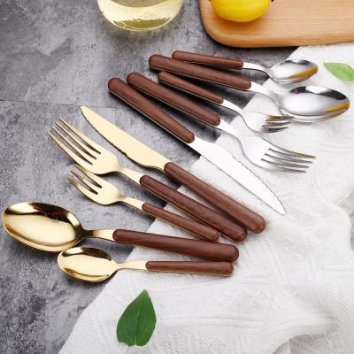 China 20 Years Factory Direct Selling High Quality Luxury 430 Stainless Steel Wooden Cutlery Set Viable for sale