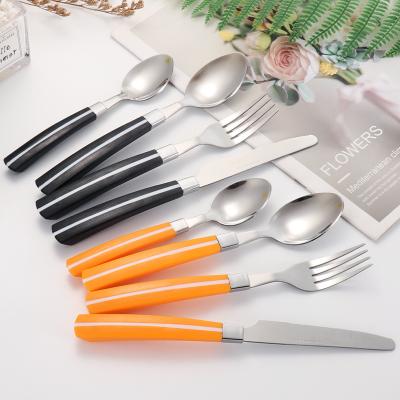 China 4PCS High Quality Disposable Stainless Steel Color Gift Double Plastic Cutlery Set With PVC Box for sale