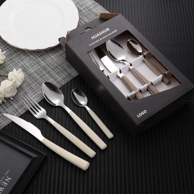 China New Design Mirror Polish 18/0 Stainless Steel Sustainable Hotel Restaurant Plastic Handle 24pcs Cutlery Set for sale