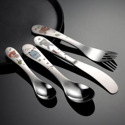 China Lovely Animals Style 304 Stainless Steel Viable Kids Children Short Handle Cutlery Set for sale