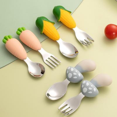 China Lovely Shape Kids Cutlery 304 Stainless Steel Portable Food Grade Silicone Set Kids Fork and Spoon Set for sale