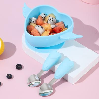 China Drop-Resistant Silicone Baby Bowl Suction Design Supplies Fork and Spoon Kids Tableware Set for sale