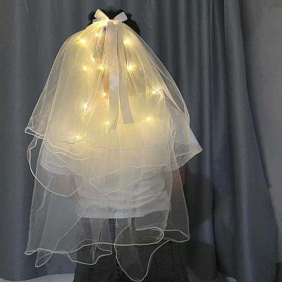 China Fashion Amazon Best Selling LED Lighted Veil with Lighted Pearl Veil Fairy with Lighted Butterfly Wedding Veil. for sale