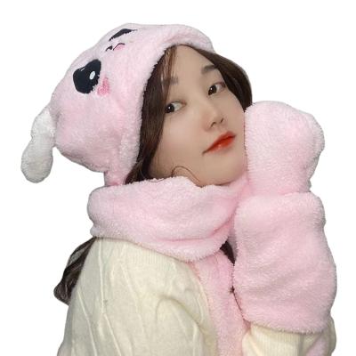 China Ear Beat Three-Piece Set Soft Plush Winter Hoodie Pocket Hat Hot Selling New Hot Selling Scarf Cute Three-Piece Set for sale