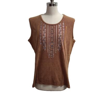 China Casual Anti-wrinkle Cotton Acid Washed Women Tank Tops Cowgirl O Neck Print Aztec Womens Tank Tops Tops for sale