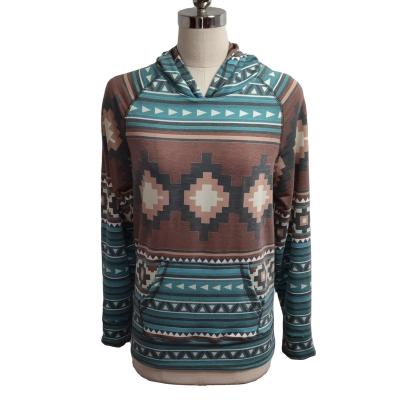 China Anti-Wrinkle Winter Casual Women's Hoodie Terry Kangaroo French Pocket Print Women's Aztec Hoodie for sale