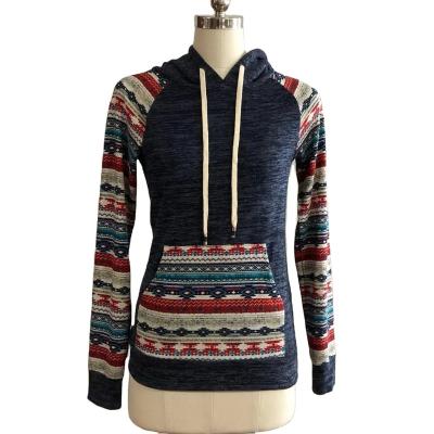 China New Casual Anti-wrinkle Aztec Printed Kangaroo Pocket Hoodie Women Aztec Print Hoodie for sale