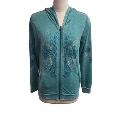 China Custom Washed Anti-wrinkle Fleece Zipper Hoodie Women Floral Print Hoodie for sale