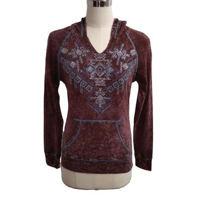 China Custom Aztec Embroidery Women's Hoodie Autumn Cotton Washed Kangaroo Pocket Anti-wrinkle Spring Hoodie for sale