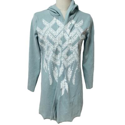 China Custom Aztec Print Women's Anti-wrinkle Cotton Rib Fabric Acid Washed Rhinestone Hoodie Women Leaf Hoodie for sale