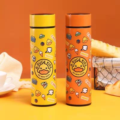 China Small Sustainable Kids Yellow Duck BPA Free Double Wall Insulated Vacuum Flask Smart Thermos Water Bottle With Led Temperature Display for sale