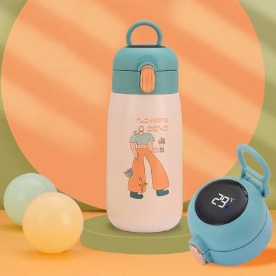 China Sustainable Cute Kids Smart Water Bottle 420ml 304 Stainless Steel Vacuum Insulated Thermos With Straw for sale