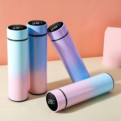 China Viable Drop Shipping 500ml Stainless Steel Vacuum Mug Luxury Color Gradient Thermos Show Intelligente Water Bottles for sale