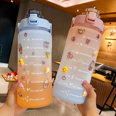 China Viable BPA Free Water Jug 2 L High Capacity Bounce Outer Cover Portable Motivational Water Bottle for sale