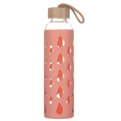 China 2021 BPA Free Bamboo Lid Sustainable Glass Water Bottles Eco - Friendly With Silicone Sleeve for sale