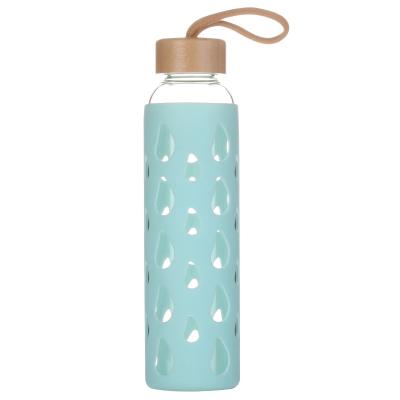 China 600ml Viable Drinkable BPA Free Insulated Glass Water Bottle With Bamboo Silicone Sleeve Lid for sale