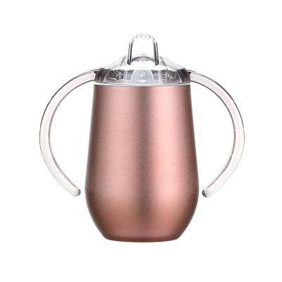 China Sustainable 12oz Stainless Steel Baby Sippy Cup With Spout Egg Shape Tumbler Baby Bottles With Double Handle for sale