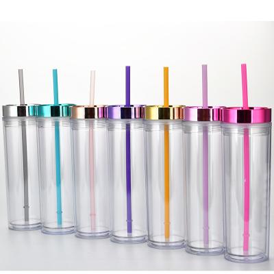 China 2021 Hot Sale 16oz Lean Transparent Plastic Cups Viable Slim Straight Lean Tumblers With Straw for sale