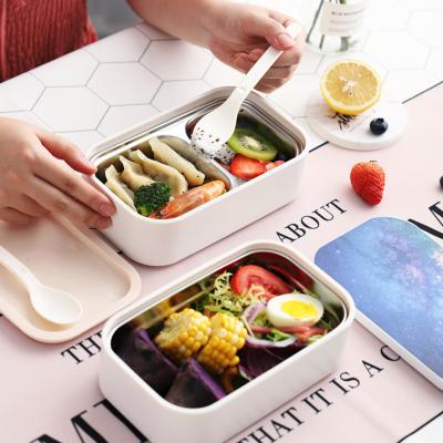 China Best Quality Leakproof Food Container Microwavable Stainless Steel Bowl 2 - Layers Portable Bowl For Kids With Spoon And Fork for sale