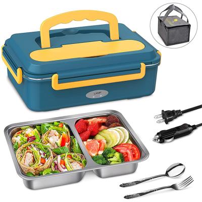 China No Water Injection 40w 2 in 1 Electric Food Warmer Easy Carry Heated Lunch Box with Stainless Steel for sale