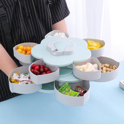 China Wholesale Viable Double Layer Snack Box Rotating Snack Box For Party Home Picnic Dried Fruit Storage Organizer for sale