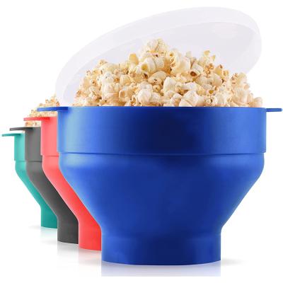 China Microwave Oven Safe Wholesale BPA Free Food Grade Personalized Custom Silicone Folding Microwave Popcorn Soft Bucket With Lids for sale