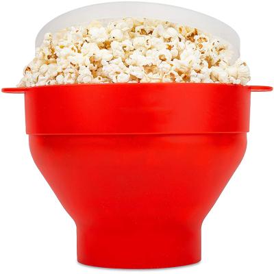 China Microwave Oven Safe Custom Microwave Popcorn Maker Logo, Hot Air Silicone Popcorn Collapsible Popcorn Bowl with Lid for Home DlY for sale