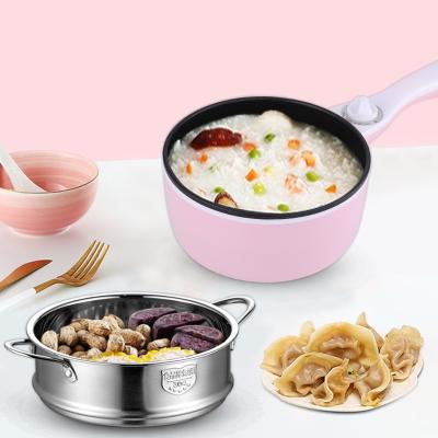 China Non Easily Cleaned Electric Multi Cooker 1.6l Stick Frying Pan Electric Skillet Hot Pot Rice Noodle Cooker With Stainless Steel Steamer for sale