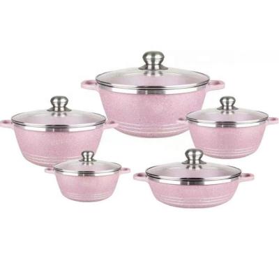 China 10pcs Matrix CLASSIC Cast Aluminum Kitchen Panela Cooking Pots Sets Non Stick Granite Cookware Sets for sale