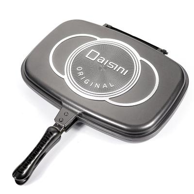 China Black Double Pan Grill Pan For Kitchen Customized Logo Aluminum Nonstick High Quality Double Gas Cooker Factory Direct Side Grill for sale