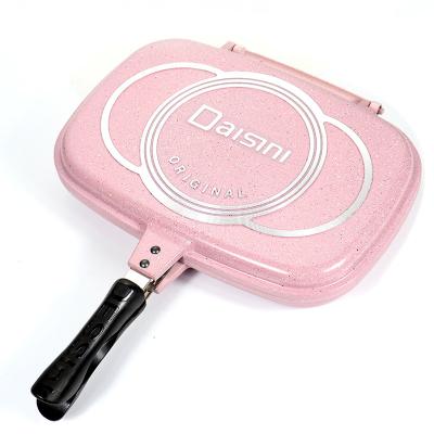 China Gas Cooker Grill Double Pan Customized Color Omelette Die Cast Aluminum Side Frying Pan for sale