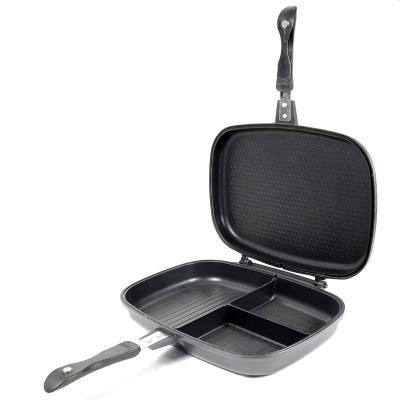 China Good Sustainable Double Plate Aluminum Die Casting Black Grill Pan With Three Checker for sale