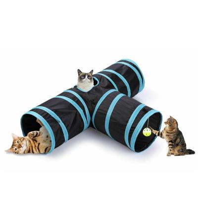 China Folding Stored Cat Tunnel Tube 3 Way Pet Tunnel Bored Cat Pet Toys Peek Hole Felt Toy Ball for sale