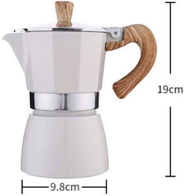 China 2021 New Design Espresso Mocha Coffee Pot Sustainable Aluminum Pot Stove Top Pot With Wood Handle for sale