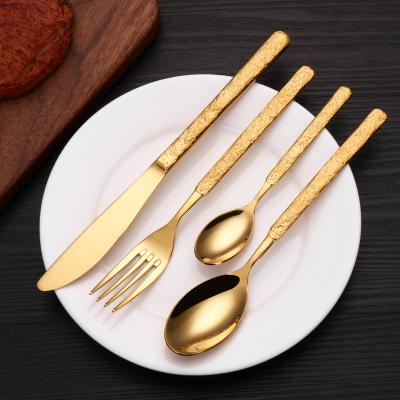 China Sustainable New Arrival High End Luxury Silverware Knife Spoon Set Fork Stainless Steel Gold Cutlery Set Gold Flatware Set for sale