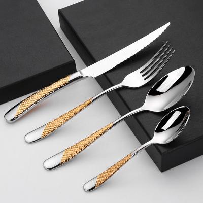 China Stainless Steel Silver and Gold Stainless Steel Flatware Disposable Royal Cutlery Set Silverware Gold Plated Tableware for sale