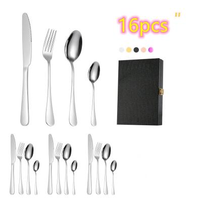 China Disposable Wooden Box Set Service For 4 Or 6 Person Stainless Steel Gold Flatware Cutlery Set 16pcs Or 24pcs for sale