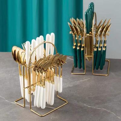 China Viable Gift Gold Flatware Set Spoon 24pcs Stainless Steel Ceramic Cutlery Fork And Spoon Set With Ceramic Handle for sale