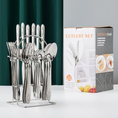 China Sustainable Amazon Best Selling 24 Pcs High End Luxury Stainless Steel Gold Cutlery Set With Rack Service For 6 People for sale