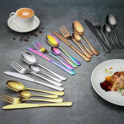 China Cheap Disposable Wholesale Hotel Stainless Steel Gold Knife Fork And Spoon Cutlery Set Wedding Western Flatware for sale